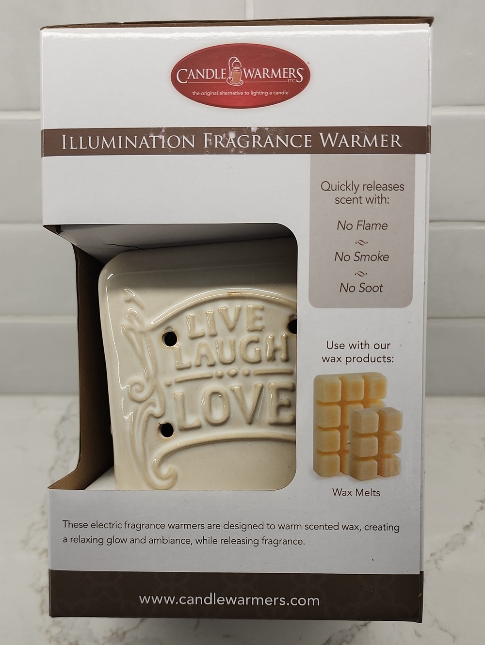 Candle Warmers Illumination Fragrance Warmer "Live Laugh Love" - Cream